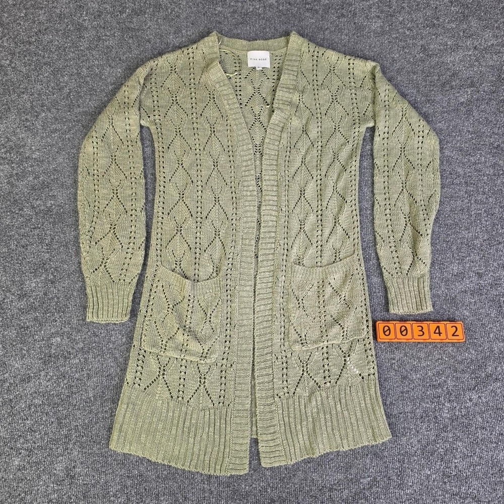 Pink Rose Green Knit Cardigan Sweater Size S